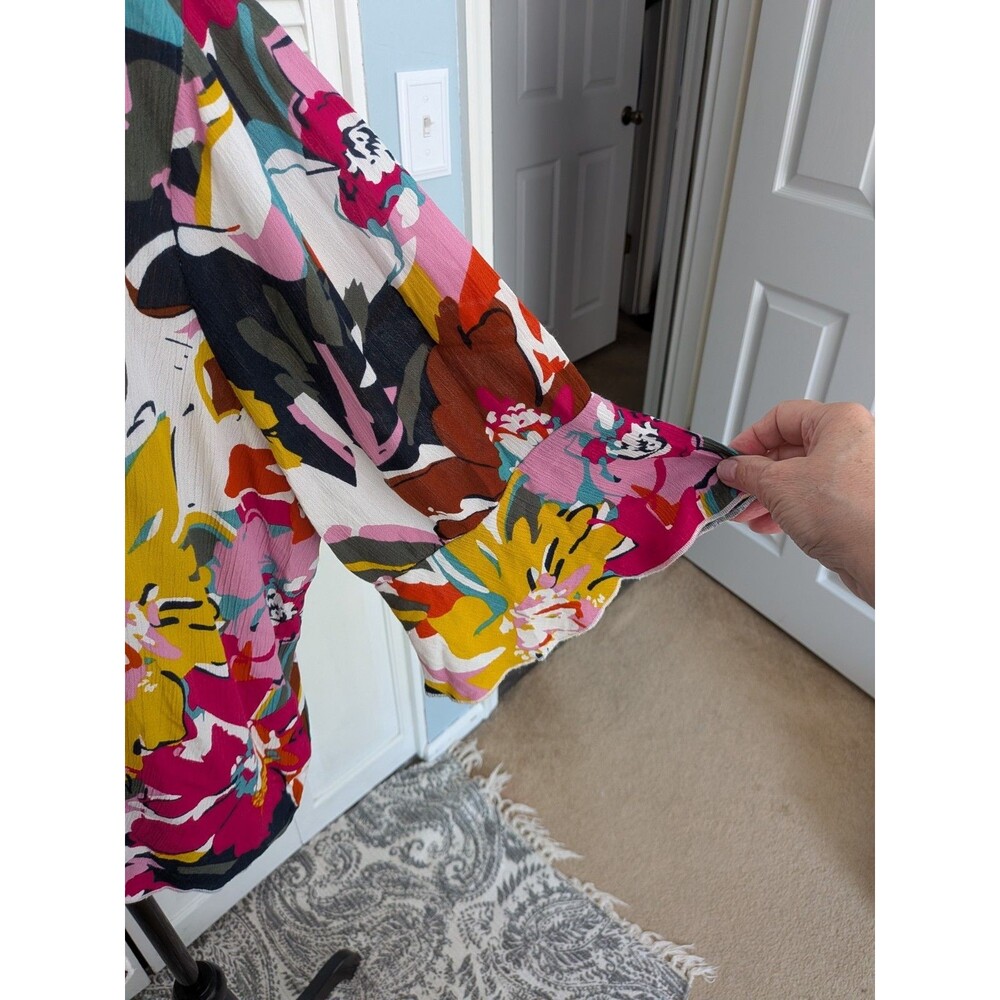 Mirror Image Boho Top Women’s 2X Multicolor Artsy Floral 3/4 Sleeve Festival Mod - Picture 4 of 11